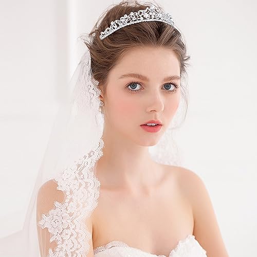 TOBATOBA Silver Wedding Tiara and Crown for Bride, Princess Rhinestone Bridal Headpiece, Quinceanera Birthday Pageant Hall...