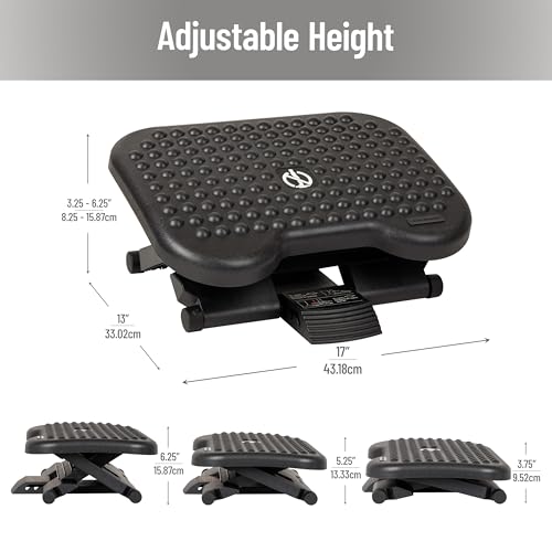 Mind Reader Foot Rest, Under Desk at Work, Ergonomic, Height Adjustable, Office, Plastic, 17"L x 13"W x 6.25"H, Black