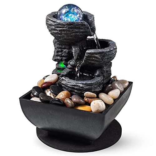 Tabletop Fountain Indoor Waterfall Meditation Fountain Like Layers of Rock Desktop Water Feature Includes Many Natural Riv...