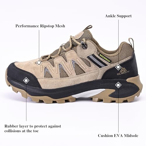 Queday Waterproof Hiking Shoes for Women Men Non Slip Leather Outdoor Backpacking Shoes All Terrain Lug Sole Camping Climb...
