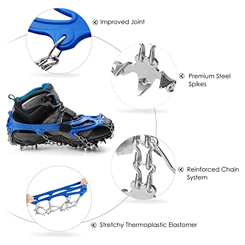 Crampons Ice Cleats Traction Snow Grips for Boots Shoes Women Men Anti Slip 19 Stainless Steel Spikes Safe Protect for Hik...