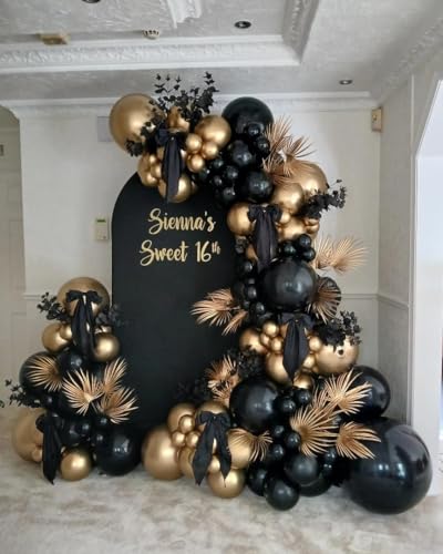 EICUECUE Black and Gold Balloons Garland Arch Kit 200Pcs - 5 10 12 18 22inch Black Gold Confetti Latex Balloons for 2026 N...