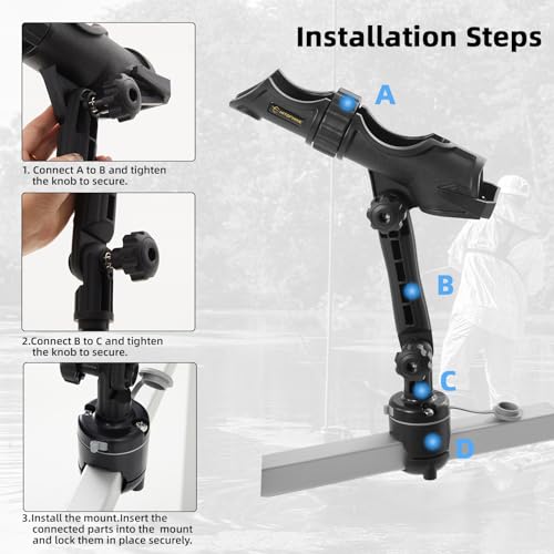 Hitorhike Kayak & Boat Fishing Rod Holder Set with Extender – Universal Reel Compatibility, 360° Adjustable, Heavy-Duty Mo...