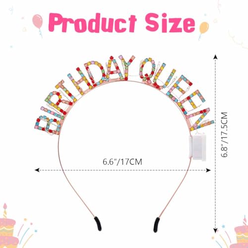 DRESBE Light Up Birthday Headband LED Rhinestone Birthday Queen Headbands Party Favors Hair Accessories for Women