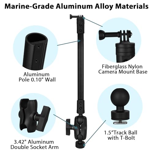 VINmounts 19.7" Kayak Camera Mount,360 Degree Adjustable Mount Compatible with Camera,with 1.5 Inch Ball T-Bolt Base for M...