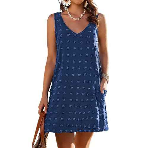 AI'MAGE Women Beach Coverups Swiss Polka Dot Bathing Suit Cover Up Sleeveless V Neck Dress with 2 Pockets