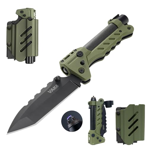VIPERADE VAK6-S Survival Multitool with Folding Knife, LED Flashlight and Pulse Ignition, EDC Pocket Knife for men, Rechar...