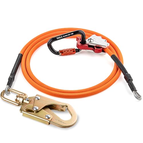 TRSMIMA Steel Wire Core Flipline - 8ft Fall Protection Arborist Climbing Tree Arborist 1/2" Galvanized Steel Cable Lanyard...