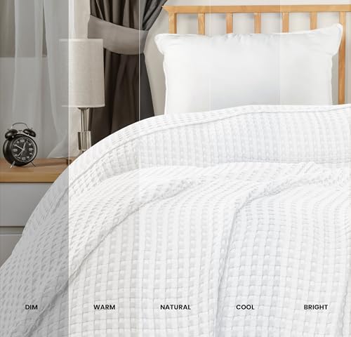 Utopia Bedding White 100% Cotton Waffle Blanket 300 GSM [Queen - 90x90 Inch] Soft Lightweight Breathable Bed Blanket for A...