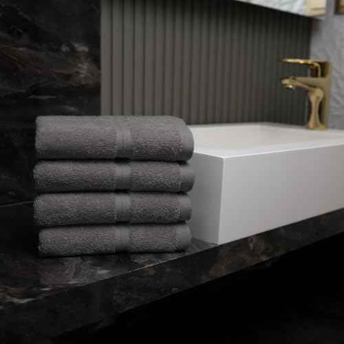 Quick Dry & Absorbent Wash Cloths Set of 4 (12" x 12") Hotel Quality, Versatile as, Washcloths for Your Face, Face Towel Set, Spa Towels, Hand Towels, Soft Wash Cloths -%100 Cotton - Gray