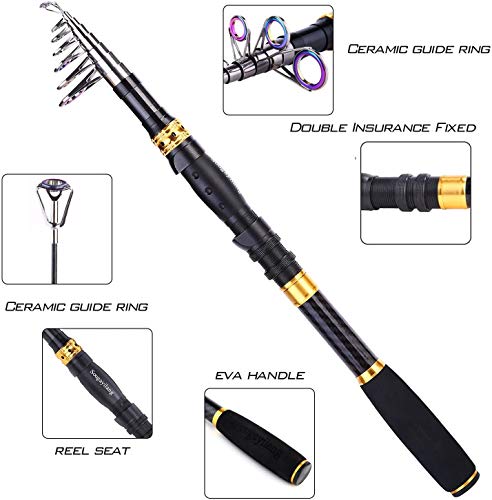 Sougayilang Fishing Rod Reel Combos Carbon Fiber Telescopic Fishing pole with Spinning Reel for Travel Saltwater Freshwate...