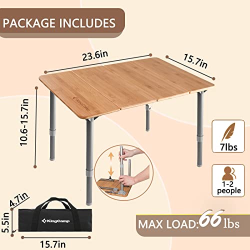 KingCamp Bamboo Adjustable, Anti-UV Portable Folding Table, Picnic, Camping, Three Heights,2-6 People, 23.6x15.7x10.6/15.7...