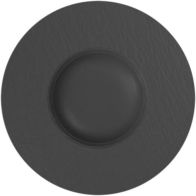 Villeroy & Boch Manufacture Rock Pasta Plate with Rim, Premium Porcelain, Made in Germany, Matte Black, 11.5 in, Premium Porcelain