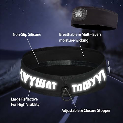 IVYWNT LED Sports Sweat Headband - Outdoor Headlamp Rechargeable with Reflective Visible for Men and Women, 3 Brightness H...
