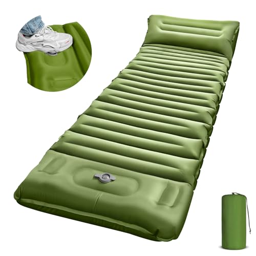 OUTTPLY Sleeping Pad for Camping, 5" Extra-Thick Camping Mat with Pillow Built-in Foot Pump, Ultralight Inflatable Sleepin...