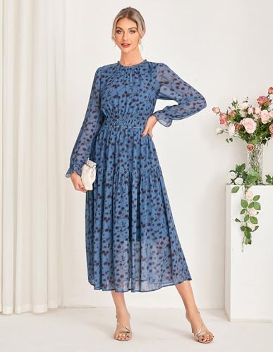 GRACE KARIN Women's Long Sleeve Maxi Dress 2026 Chiffon Flowy Wedding Guest Dresses Floral Dress with Pockets