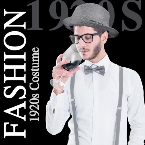 ELECLAND 10 Pieces 1920s Men Costume Accessories Set Roaring Retro Gangster Costume, Hat, Bow Tie, Pocket Watch, Suspender