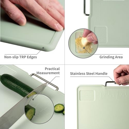 KOFRAND Plastic Cutting Boards with Grinding Area and Measurement, Cutting Boards for Kitchen Dishwasher Safe, Set of 3 wi...