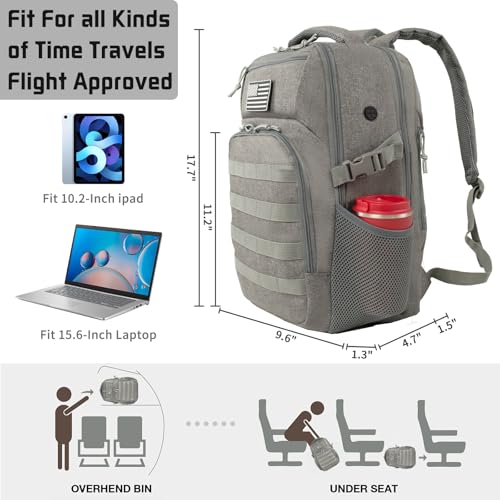 Ogguno 15'' Travel Laptop Backpack for Men, 25L Tactical College Backpacks with Water Pouches Both Sides, Portable Backpac...