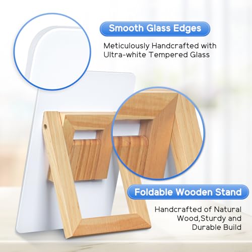 WALGLASS Desktop Glass White Board 9.5"x 6.7" with Reversible Wood Stand, Small Dry Erase Board, Portable Whiteboard for D...