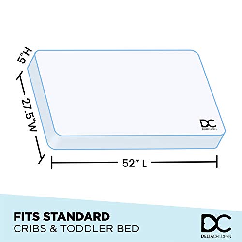 Delta Children Canton Toddler Bed, Bianca White/Natural + Twinkle Galaxy Crib and Toddler Mattress (Bundle)
