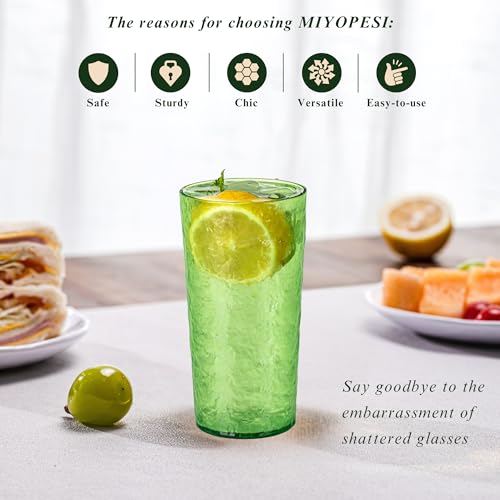 MIYOPESI 18oz Colorful Acrylic Glasses Drinkware (Set of 8), Ice-carved Design Stackable Shatter-Proof Plastic Cups, Reusa...
