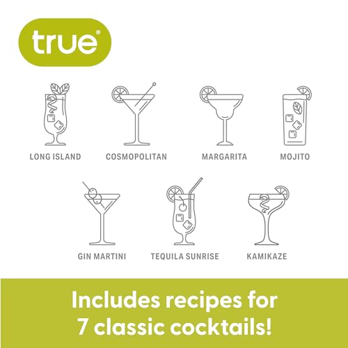 True Glass Cocktail Shaker with 7 Classic Recipes and Measurements for Cold Brew Cocktails, Home Bar Accessories, Bar Tool...