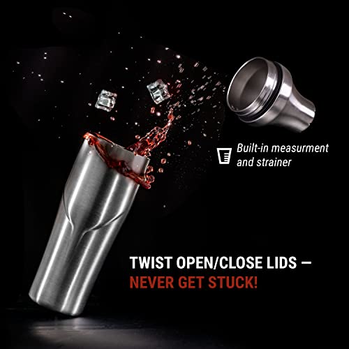 Lexenic 24oz Cocktail Shaker - Insulated Double Wall Keep Drink Chilled - No Stuck Twist Lid,Leakproof and Built-in Strain...