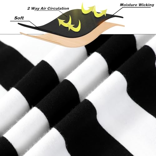 LEDING Mens Shirt Striped Black White Cotton Spandex Crewneck Long Sleeve Basic Pullover Stripe Casual Crew Tee Shirt