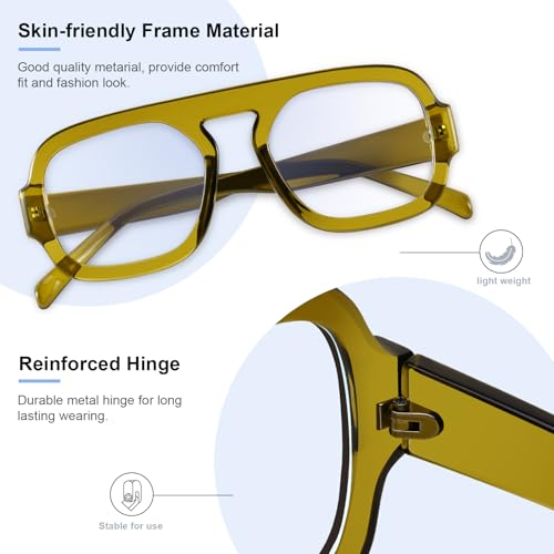 YMRFW Aviator Blue Light Blocking Glasses for Women Men Square Flat Top Computer TV Eyeglasses Anti Eyestrain