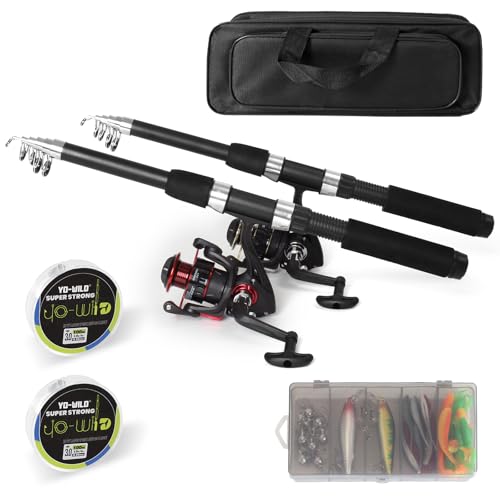 Fishing Rod and Reel Combo Set - 2PCS 6.89ft Collapsible Carbon Fiber Rods with Spinning Reels Fishing Lures Carrier Bag f...