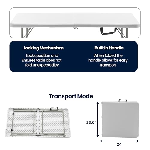BTEXPERT Set of 2, 4 Feet Plastic Folding Table Height Adjustable Portable Carrying Handle Indoor Outdoor Picnic Camping O...