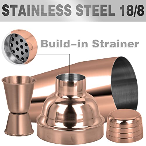 Large 24oz Cocktail Shaker Set, Stainless Steel 18/8 Martini Mixer Shaker with Built-in Strainer, Measuring Jigger & Mixin...