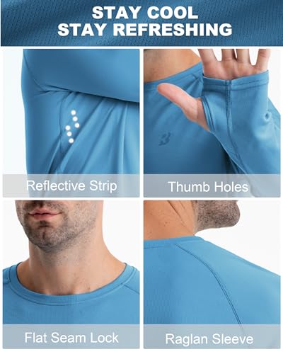 Roadbox Men's UPF 50+ Swim Rash Guard, Long Sleeve UV Sun Protection SPF Water Shirts Quick Dry for Outdoor Fishing Hiking