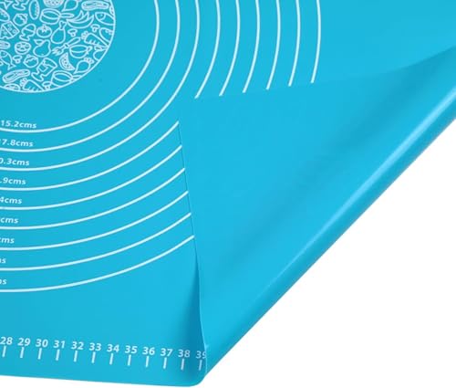Silicone Baking Mat, 19.7 Inch x 15.7 Inch Blue Pastry Mat with Size Scale, Anti Stick and Anti Slip Mat for Kneading Doug...