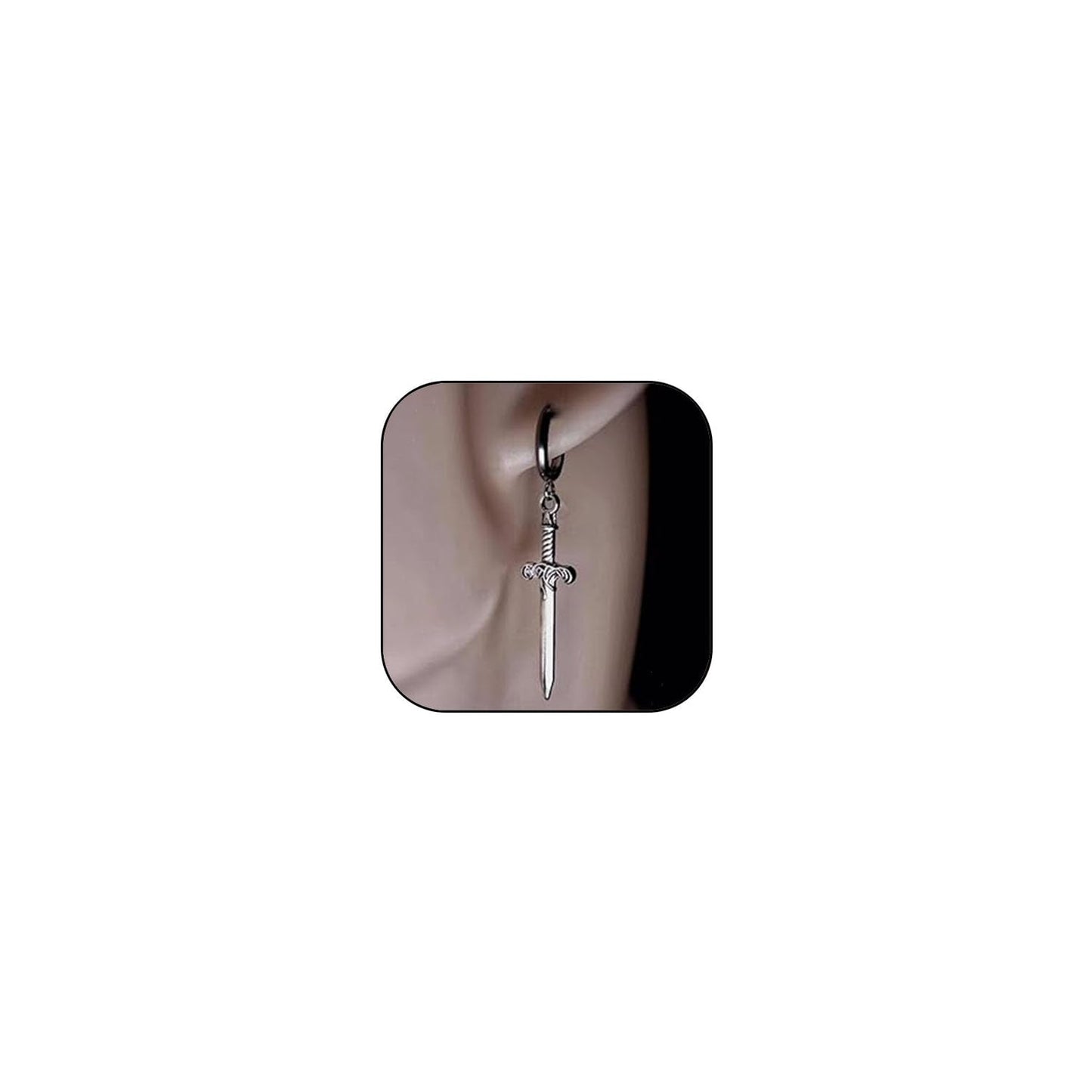 Sword Earrings for Women Men Gothic Dagger Earrings Punk Knife Earrings Silver Huggie Hoop Earrings Sword Dangle Earring Jewelry for Women Men (short)