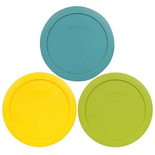Pyrex 7201-PC 4-Cup (1) Turquoise, (1) Edamame Green, & (1) Meyer Yellow Food Storage Replacement Lids - Made in USA