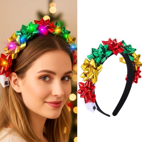 TWINKLEDE Light Up Christmas Headband Sparkly Led Hair Accessories for Women