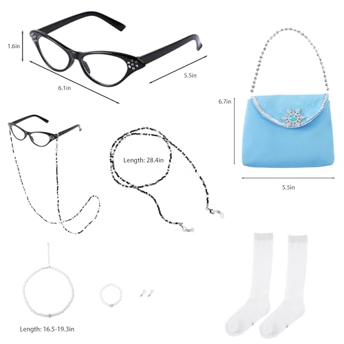 WooHand Old Lady Costume for Kids 100 Day of School Costume for Girls 100th Day of School Dress Up Grandma Wig Cane Outfit