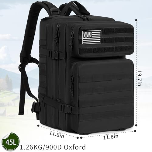 IBVIVIC 45L Military Tactical Backpack for Men, Large Molle Backpacks Outdoor Tactical Bag for Hiking Camping Travel (Black)
