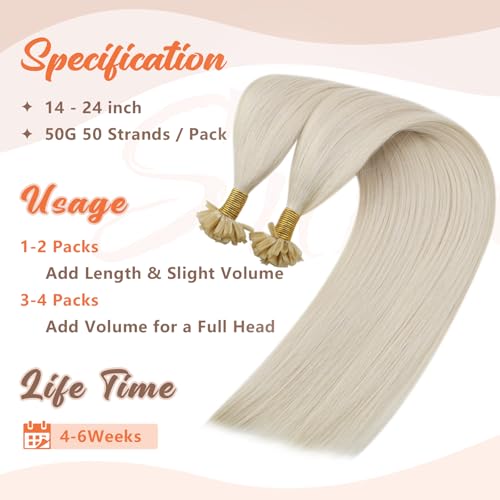 Sunny Hair Long U Tip Hair Extensions Human Hair White Color K Tip Hair Extensions Real Human Hair Blonde Keratin Bond Extensions Human Hair 24inch 50g