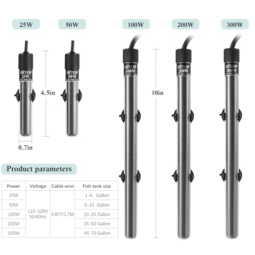 HITOP Mini Submersible Aquarium Heater - 50W Digital Heater for Fish Tank Turtle Tank 5-15 Gallon, Saltwater and Fresh Wat...
