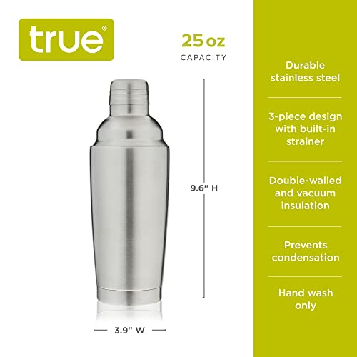 True Vacuum Insulated Cocktail Shaker for Cold Brew Cocktails, Stainless Steel Martini Shaker with Strainer, Home Bar Tool...