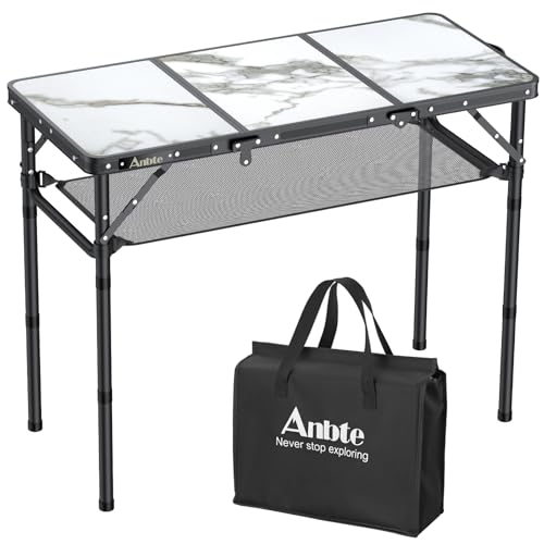 Anbte Folding Camping Table, Aluminum Small Folding Table 3 Adjustable Height Max 27.5", Portable Table with Carry Handle,...