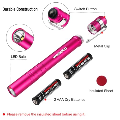 WORKPRO LED Pen Light, Aluminum Pen Flashlights, Pocket Flashlight with Clip for Inspection, Emergency, Everyday, 2AAA Bat...
