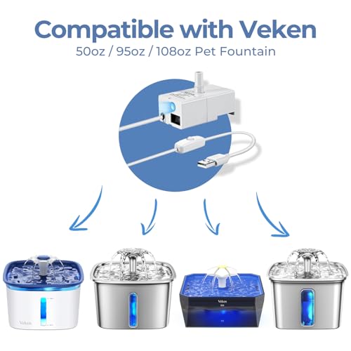 Veken Upgraded Replacement Pump for 50oz, 95oz and 108oz Pet Fountain Cat Water Fountain Dog Water Dispenser Ultra Quiet L...