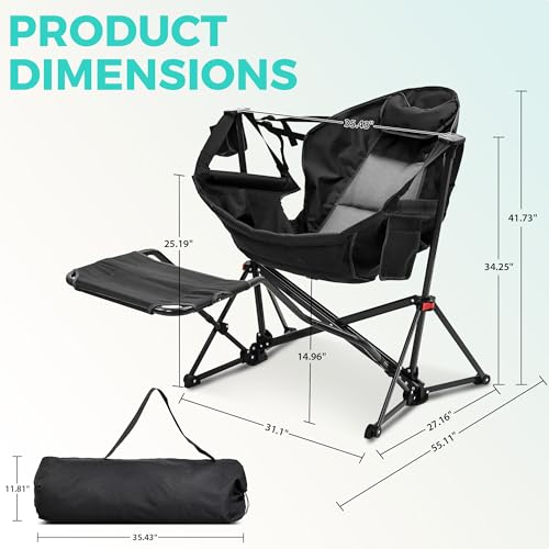 Ainfox Hammock Camping Chair with Footrest, Foldable Portable Rocking Chairs for Adults Swinging Camp with Cup Holder Pill...