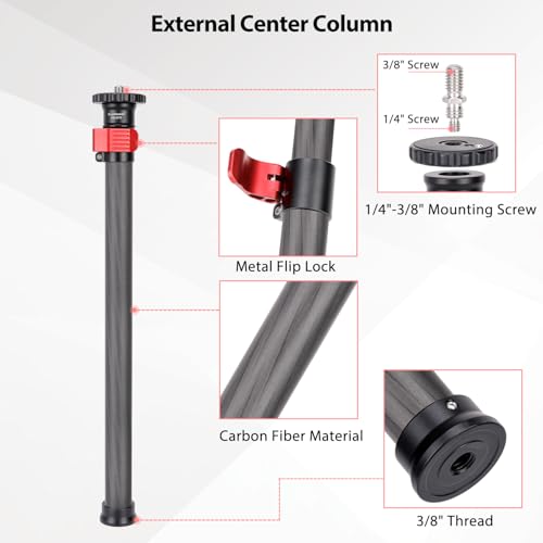 Koolehaoda Tripod Extender 2 Section Center Column Extension 28" Carbon Fiber Telescopic Stick Rod with 1/4" to 3/8" Screw...
