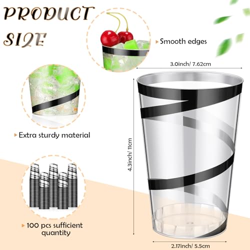 Bokon 100 Pcs 12 oz Rimmed Swirl Clear Plastic Cups with Rim Fancy Disposable Tumblers Cups Plastic Wine Glasses Elegant W...