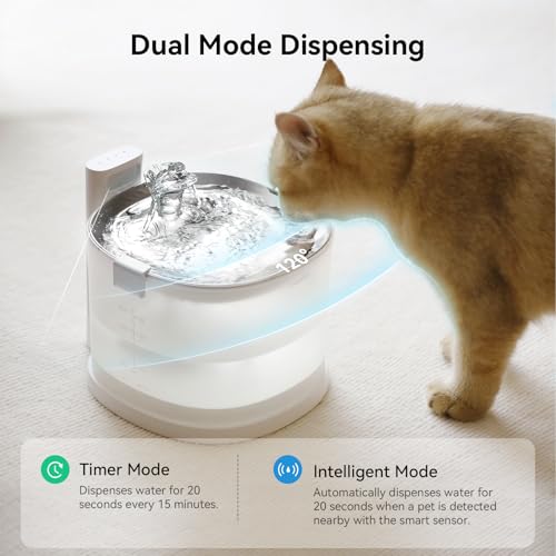 Cheerble Pumpless Cat Water Elfin Fountain, Wireless Pet Fountain Battery Operated, 2L/67oz E1+ Automatic Water Dispenser ...
